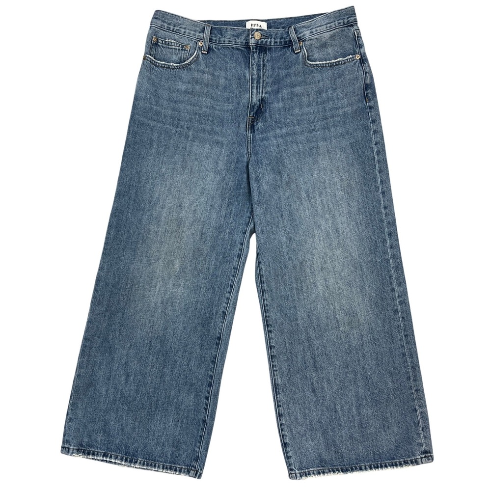 Pistola Loretta Wide Leg Ankle Jeans 33 Lapis High-Rise Crop Distressed Coastal‎